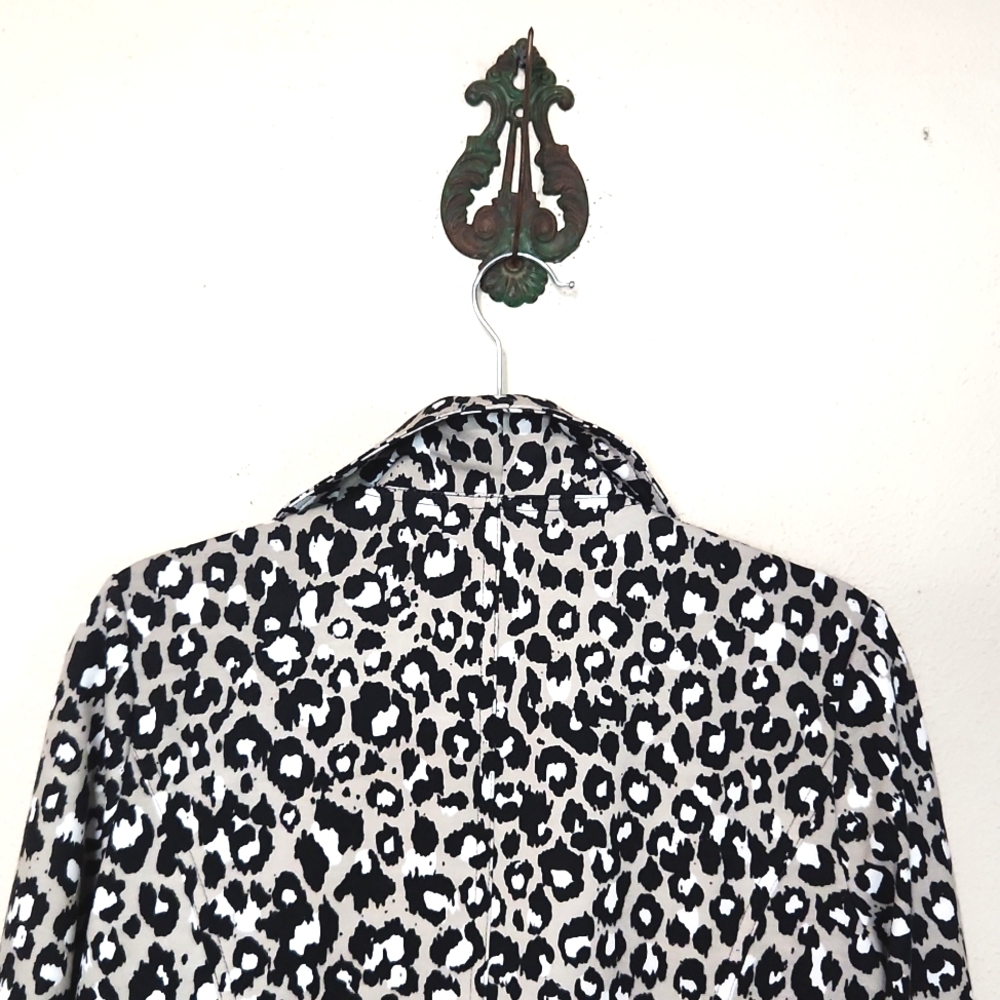 Calvin Klein Cheetah Animal Print Ruffle Open Front Stretchy Jacket Size 6 - Picture 4 of 9